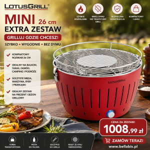 LotusGrill Mini 26cm czerwony extra zestaw 
